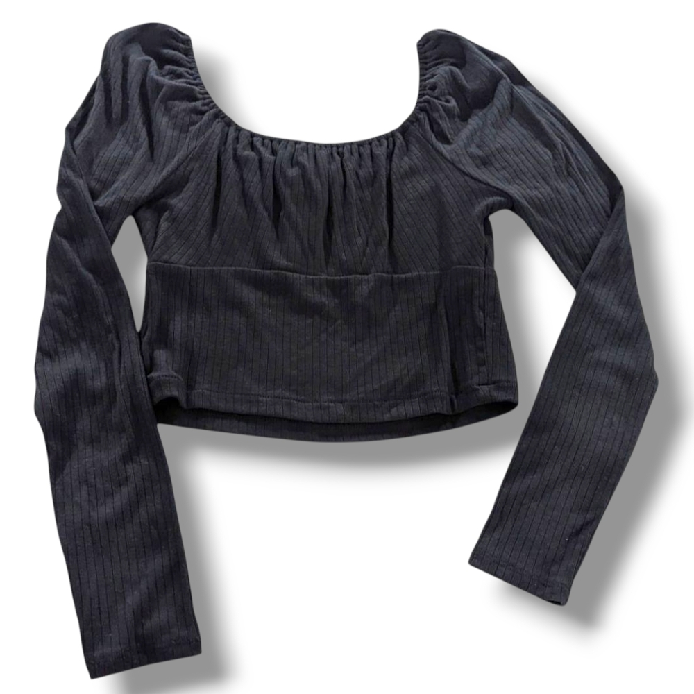 NWT MADEWELL Ribbed Square-Neck Long-Sleeve Top IN BLACK SZ SM - Picture 5 of 16